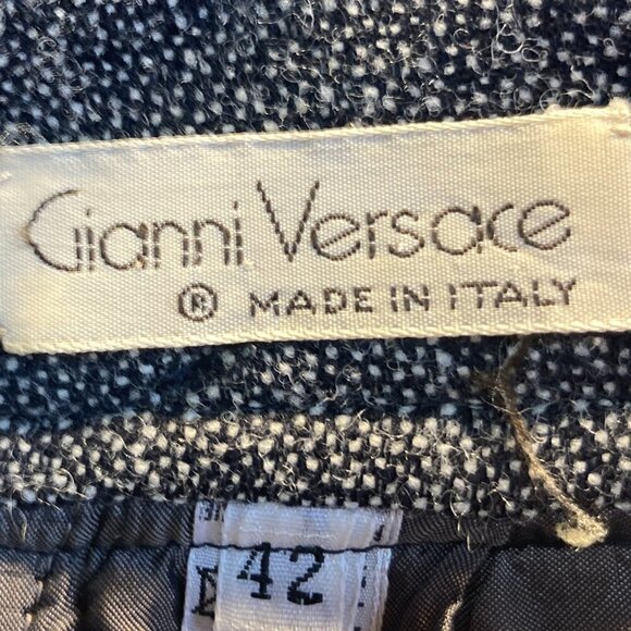 Gianni Versace Vintage SZ 6 (42) 80's Gray tweed wool pants Blue trim old money - Picture 4 of 6